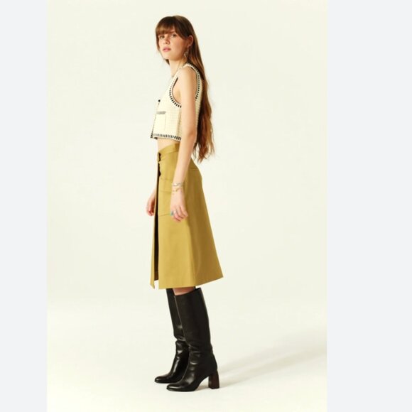 NWT BA&SH BASTIEN KNEE LENGTH WRAPOVER SKIRT IN KHAKI - Picture 2 of 7